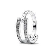 Women's Jewellery PANDORA JEWELS Mod. SIGNATURE LOGO & PAVE DOUBLE BAND - RING - Size 52 ***SPECIAL PRICE***