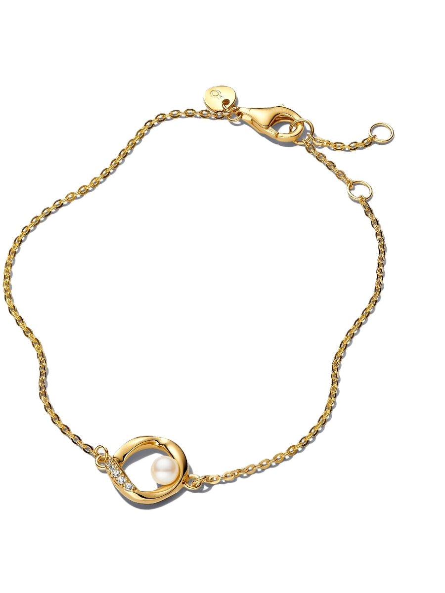 Women's Jewellery PANDORA JEWELRY Mod. ORGANICALLY SHAPED PAVÉ CIRCLE & TREATED FRESHWATER CULTURED PEARL BRACELET