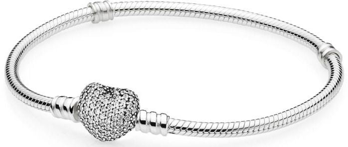 Women's Jewellery PANDORA Mod. MOMENTS SPARKLING HEART PAVE CLASP SNAKE CHAIN BRACELET