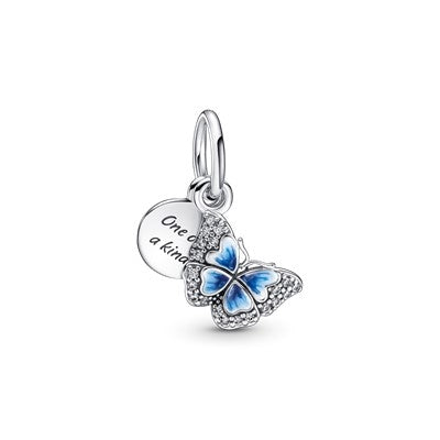 Women's Jewellery PANDORA Mod. BLUE BUTTERFLY & QUOTE DOUBLE DANGLE CHARM