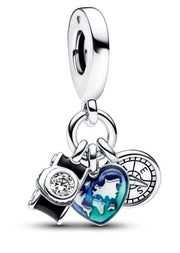 Women's Jewellery PANDORA Mod. CAMERA, HEART & COMPASS TRIPLE DANGLE CHARM