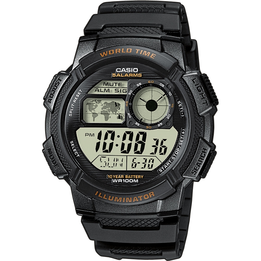 Men's Watch CASIO SPORT Mod. DIVER - WORLD TIME ILLUMINATOR 5 ALARMS, 10 YEARS BATTERY - BLACK