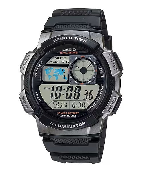 Men's Watch CASIO SPORT Mod. DIVER - WORLD TIME ILLUMINATOR 5 ALARMS, 10 YEARS BATTERY - BLACK