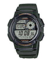 Men's Watch CASIO SPORT Mod. DIVER - WORLD TIME ILLUMINATOR 5 ALARMS, 10 YEARS BATTERY - ARMY GREEN
