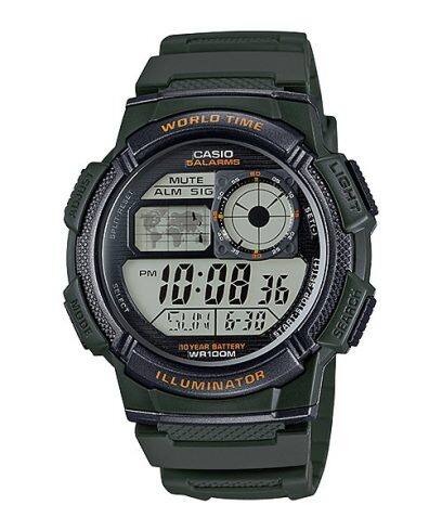Men's Watch CASIO SPORT Mod. DIVER - WORLD TIME ILLUMINATOR 5 ALARMS, 10 YEARS BATTERY - ARMY GREEN