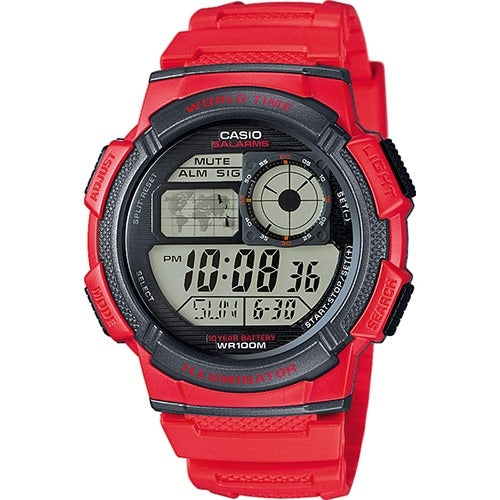 Men's Watch CASIO SPORT Mod. DIVER - WORLD TIME ILLUMINATOR 5 ALARMS, 10 YEARS BATTERY - RED