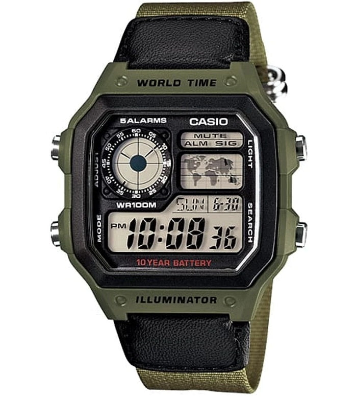 Men's Watch CASIO SPORT Mod. DIVER - WORLD TIME ILLUMINATOR 5 ALARMS - FUTURE CLASSIC COLLECTION - KAKHI GREEN