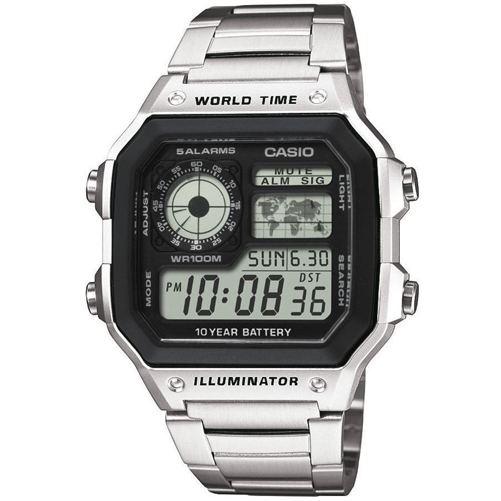 Men's Watch CASIO SPORT Mod. DIVER - WORLD TIME ILLUMINATOR 5 ALARMS - FUTURE CLASSIC COLLECTION - SILVER STEEL