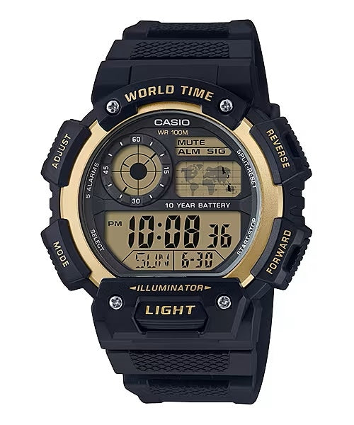 Men's Watch CASIO SPORT Mod. DIVER - WORLD TIME ILLUMINATOR 5 ALARMS - GOLD