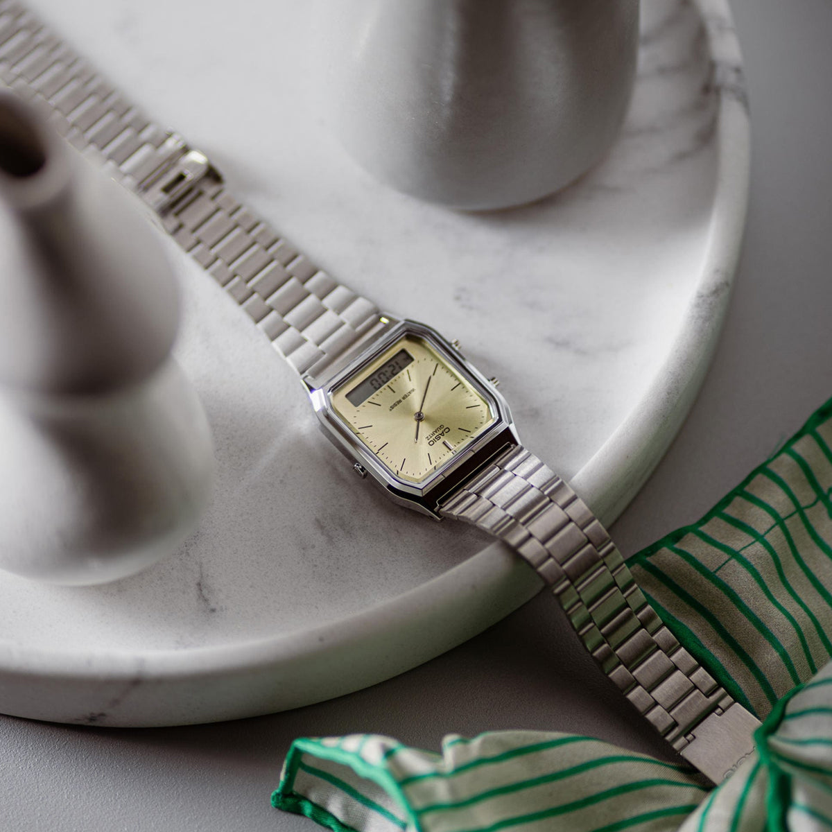 Unisex Watch CASIO VINTAGE Mod. EDGY COLLECTION SUNRAY DIAL - GREEN LEMON