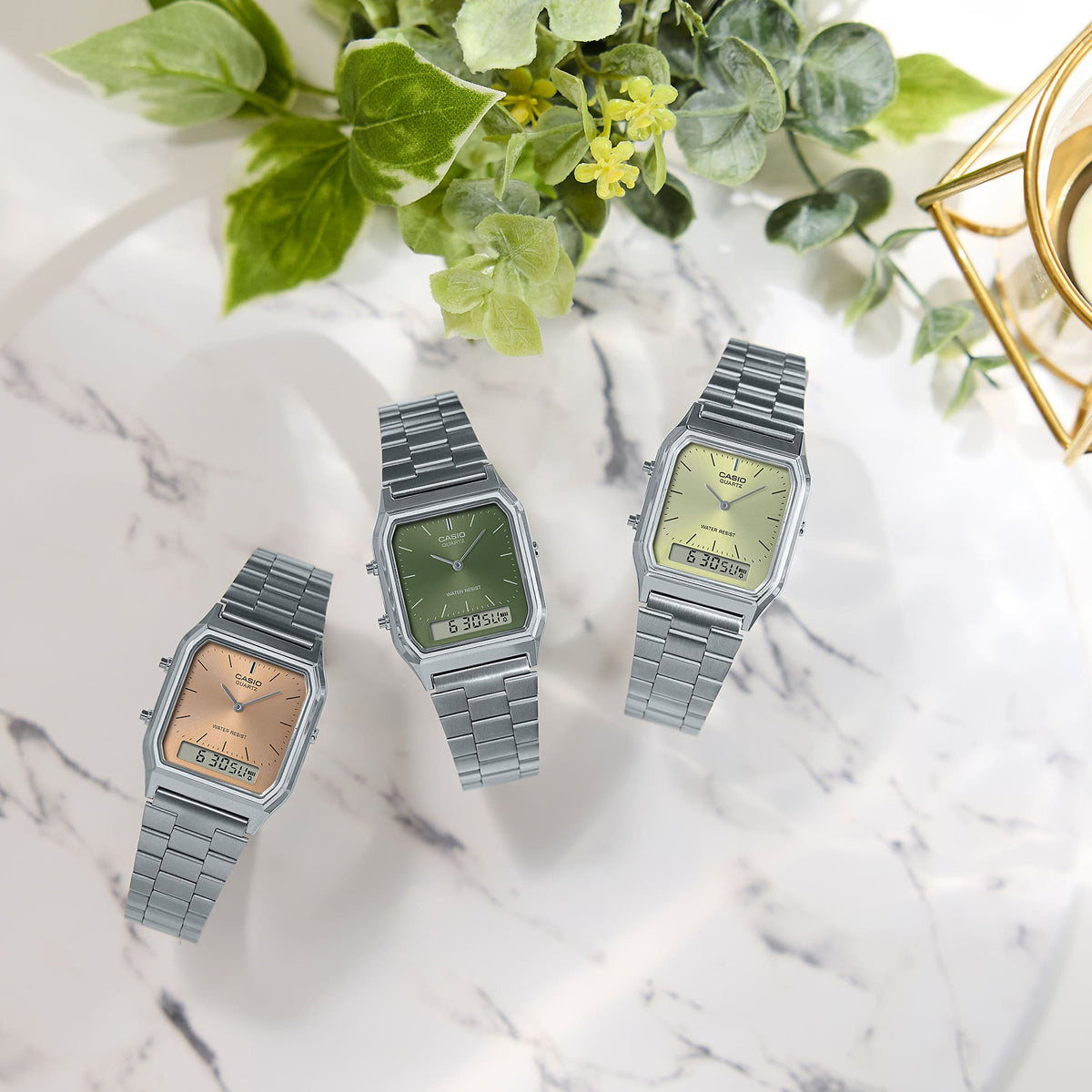 Unisex Watch CASIO VINTAGE Mod. EDGY COLLECTION SUNRAY DIAL - GREEN LEMON