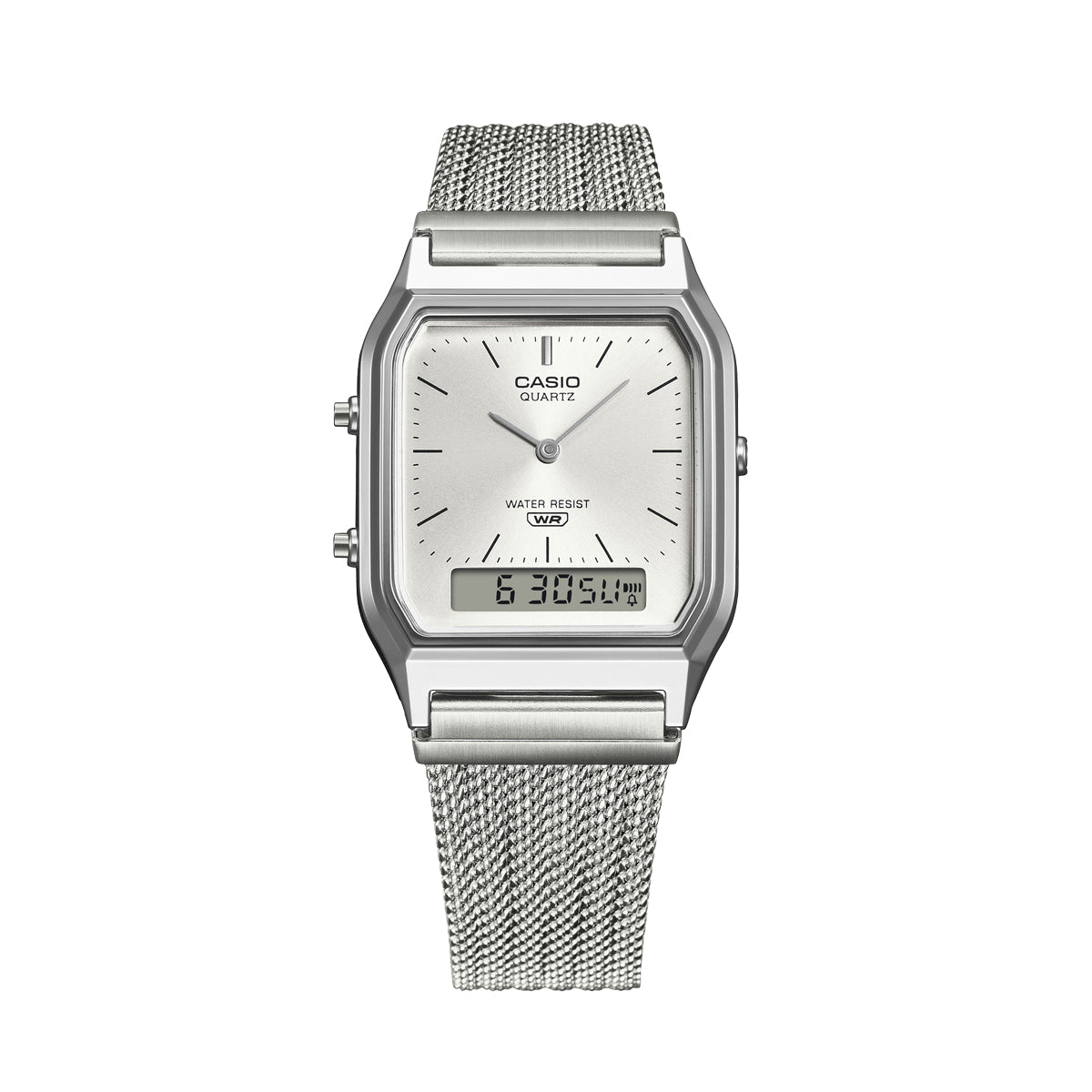 Unisex Watch CASIO VINTAGE Mod. EDGY COLLECTION SUNRAY DIAL - MESH STRAP, SILVER
