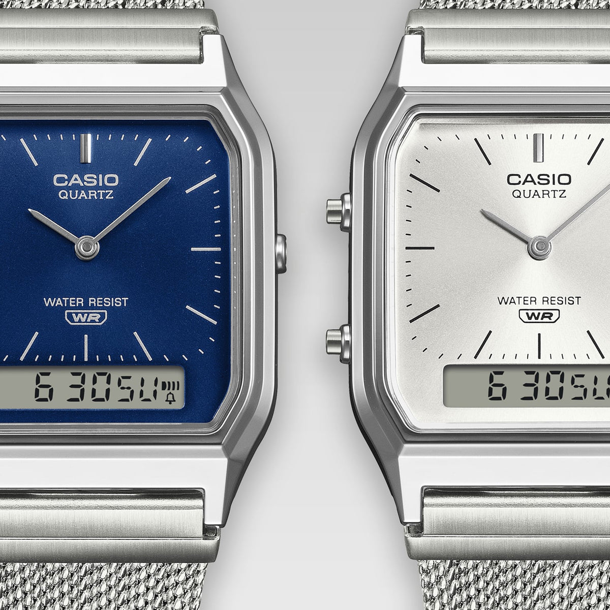 Unisex Watch CASIO VINTAGE Mod. EDGY COLLECTION SUNRAY DIAL - MESH STRAP, SILVER