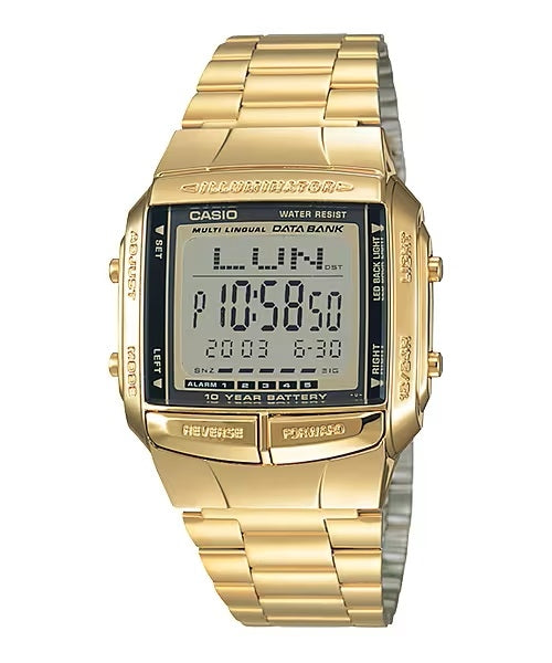 Unisex Watch CASIO VINTAGE Mod. DATA BANK - ILLUMINATOR, TELEMEMO, 10 YEAR BATTERY - GOLD