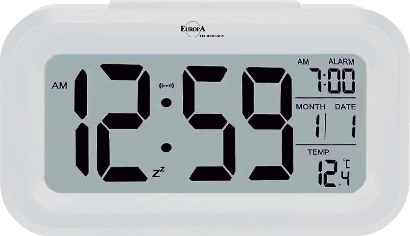 Clock ELITE Sveglia digitale con luce LED automatica (sensore crepuscolare) - BIANCO - Digital alarm clock with automatic LED light (twilight sensor) - WHITE