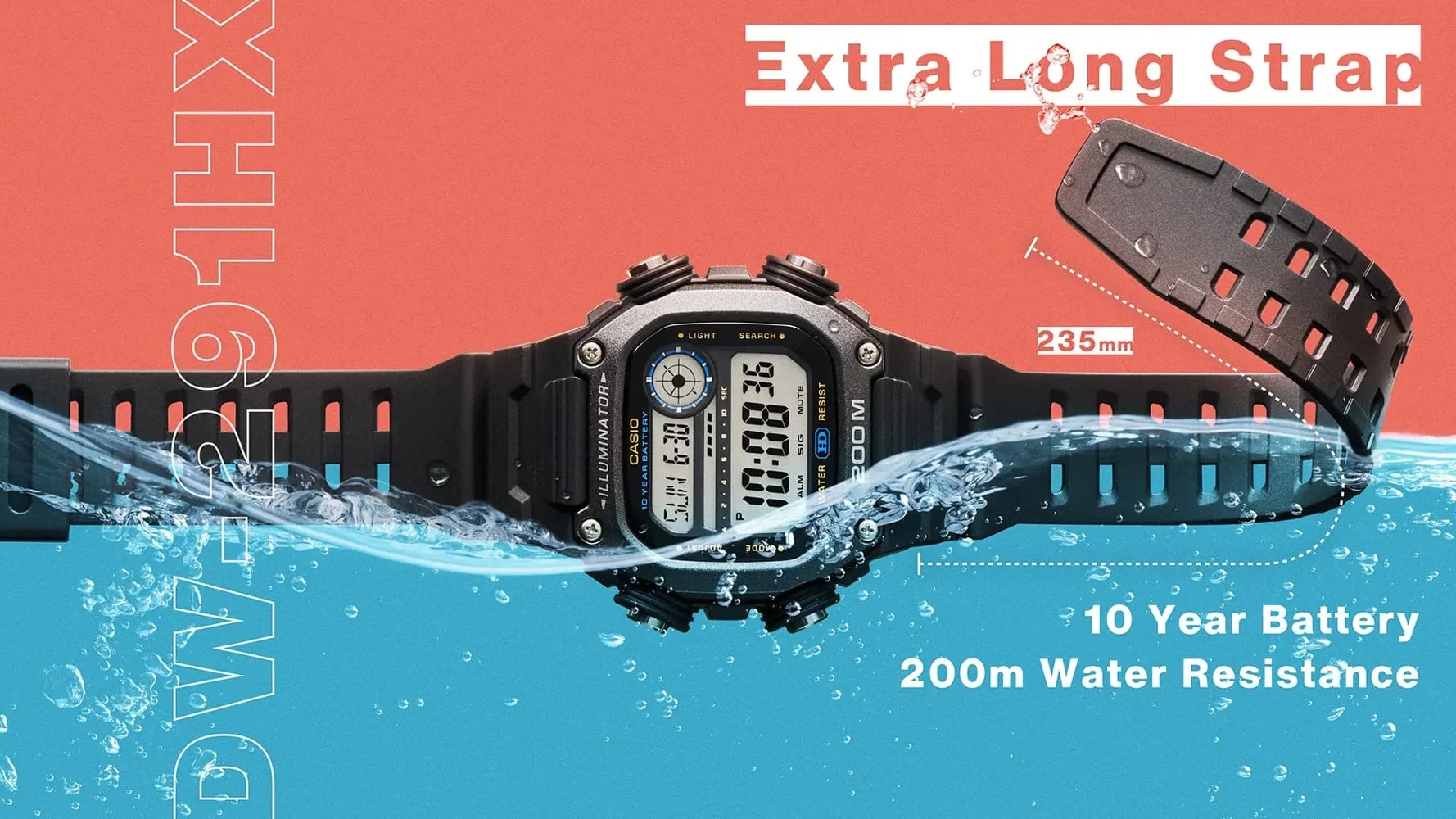 Men's Watch CASIO SPORT Mod. ILLUMINATOR DIVER 200M, 10 YEARS BATTERY - XL STRAP - TAUPE