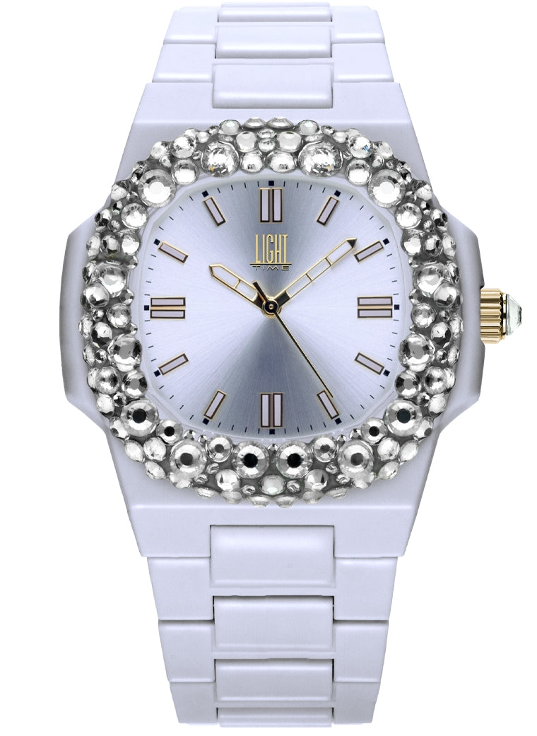 Women's Watch LIGHT TIME Mod. VELVET NAUTILUS - White Clear Strass