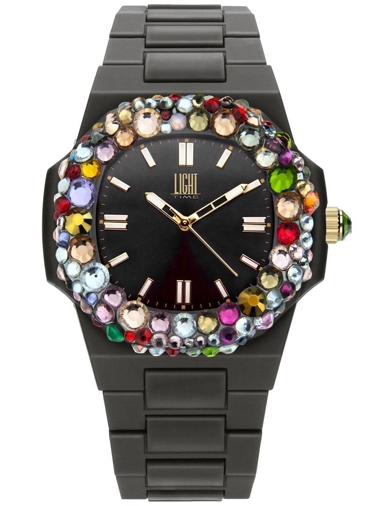 Women's Watch LIGHT TIME Mod. VELVET NAUTILUS - Black Rainbow Strass