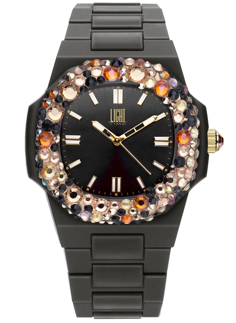 Women's Watch LIGHT TIME Mod. VELVET NAUTILUS - Black Rainbow Strass
