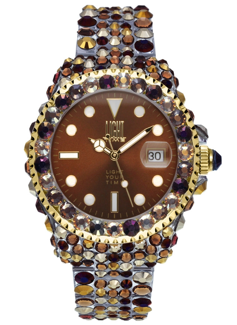 Women's Watch LIGHT TIME Mod. MEDITERRANEO - Full Strass / Brown