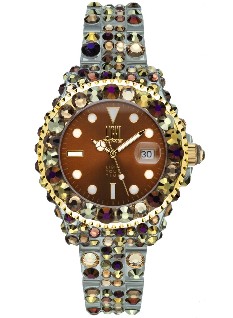 Women's Watch LIGHT TIME Mod. MEDITERRANEO - Full Strass / Brown