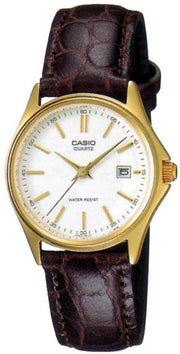 Women's Watch CASIO COLLECTION Mod. LADY DATE LEATHER - WHITE, GOLD INDEXES