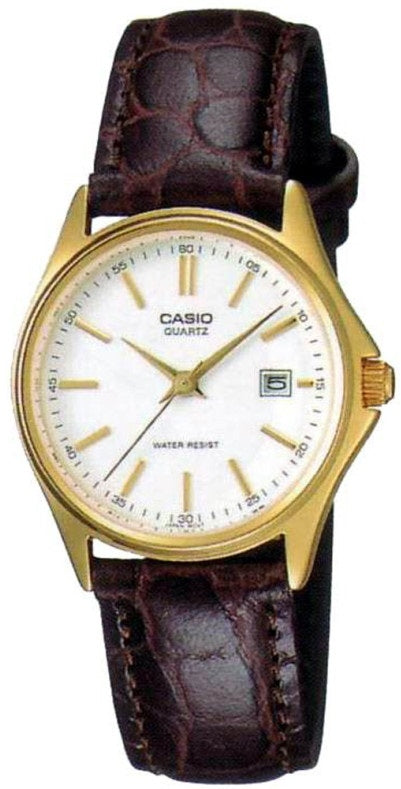 Women's Watch CASIO COLLECTION Mod. LADY DATE LEATHER - WHITE, GOLD INDEXES