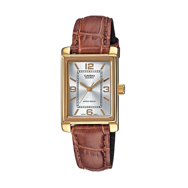 Women's Watch CASIO COLLECTION Mod. TANK, LEATHER - ARGENTEE