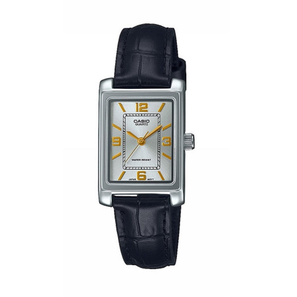 Women's Watch CASIO COLLECTION Mod. TANK, LEATHER - ARGENTEE
