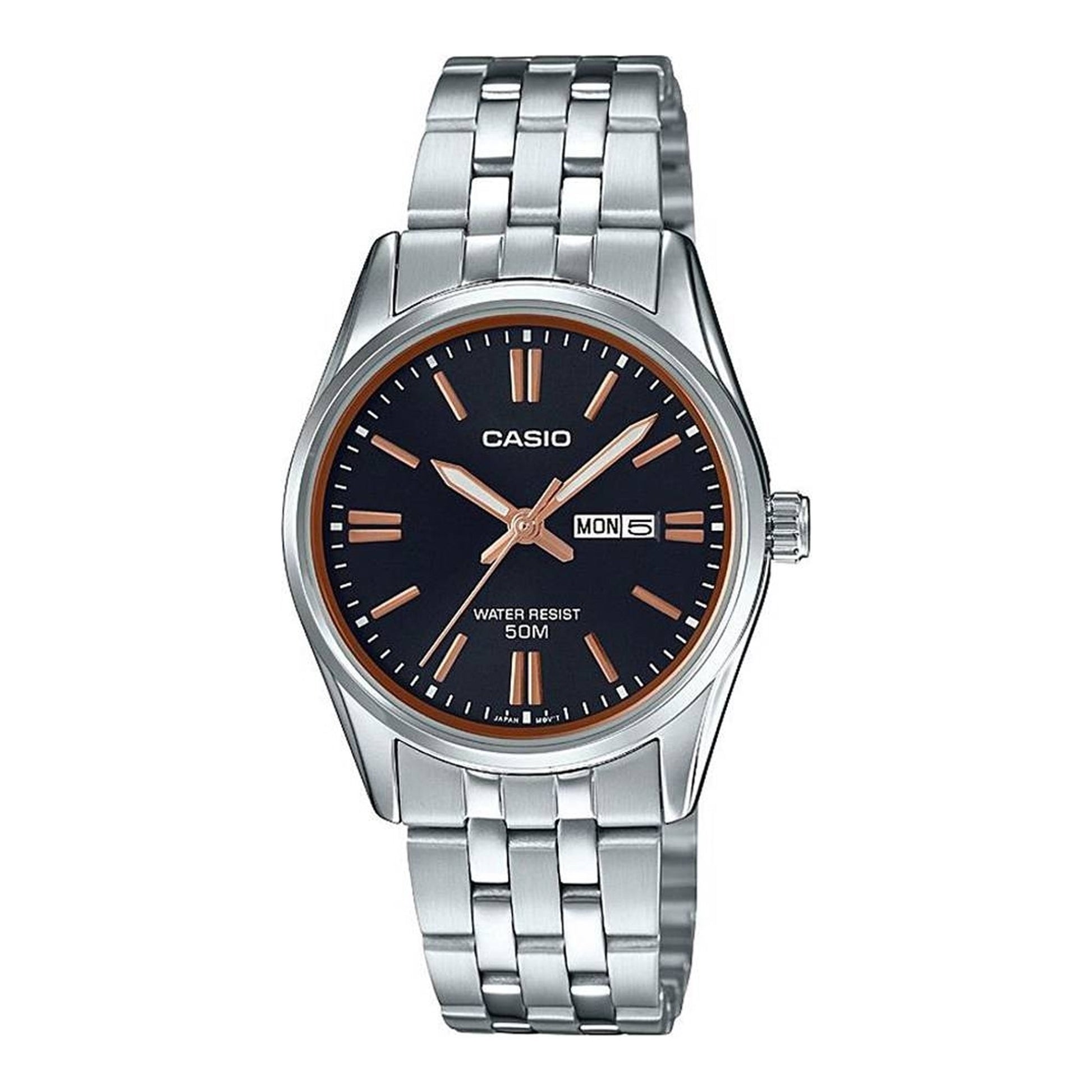 Women's Watch CASIO COLLECTION Mod. LADY DAY & DATE - BLACK, BRONZE INDEXES