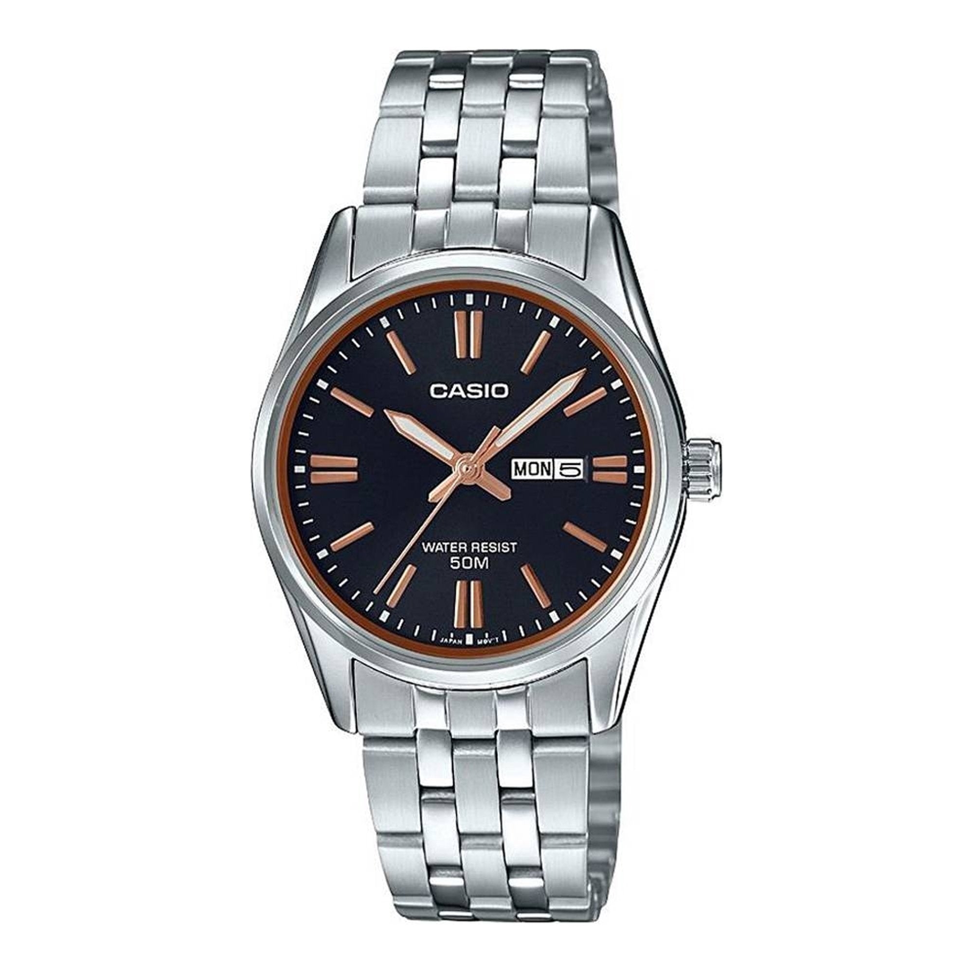 Women's Watch CASIO COLLECTION Mod. LADY DAY & DATE - BLACK, BRONZE INDEXES