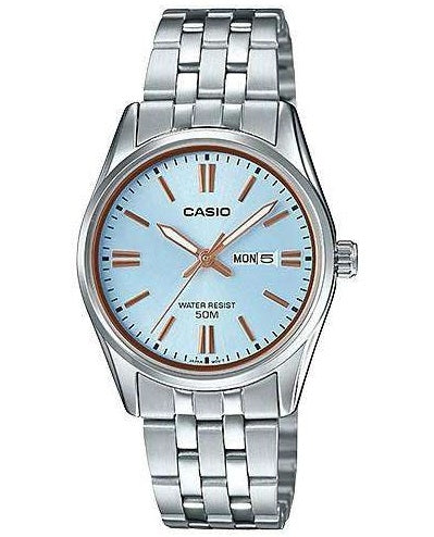 Women's Watch CASIO COLLECTION Mod. LADY DAY & DATE - LIGHT BLUE, BRONZE INDEXES