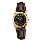Women's Watch CASIO COLLECTION Mod. LADY 3H GOLD, LEATHER - BLACK