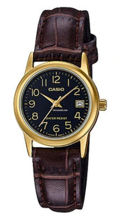 Women's Watch CASIO COLLECTION Mod. LADY DATE GOLD, LEATHER - BLACK