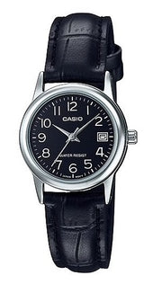 Women's Watch CASIO COLLECTION Mod. LADY DATE SILVER, LEATHER - BLACK