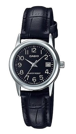 Women's Watch CASIO COLLECTION Mod. LADY DATE SILVER, LEATHER - BLACK