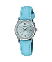 Women's Watch CASIO COLLECTION Mod. LADY DATE SILVER, LEATHER - LIGHT BLUE
