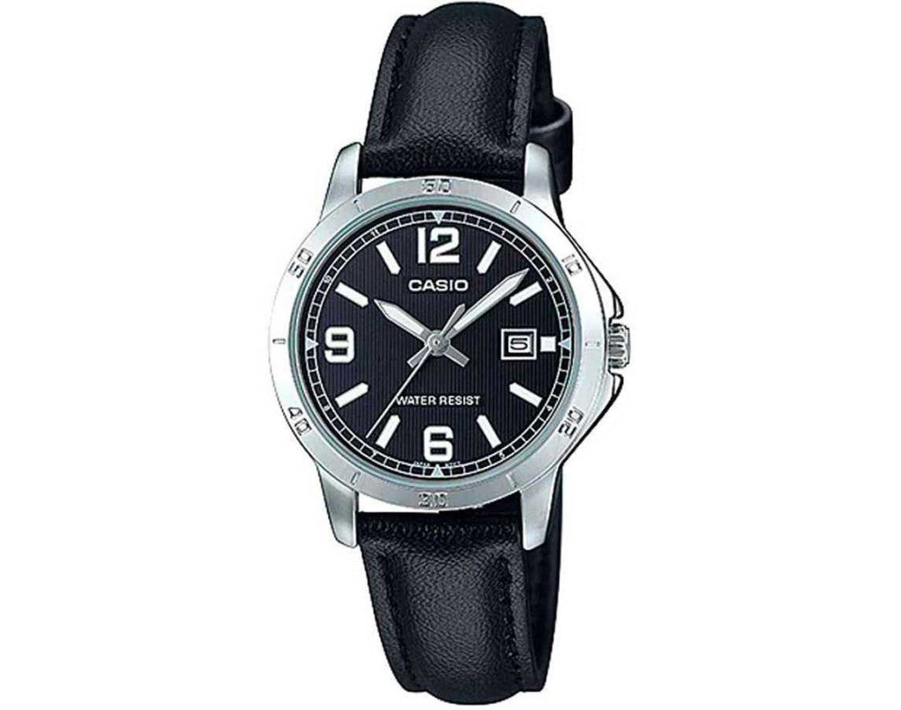 Women's Watch CASIO COLLECTION Mod. LADY DATE, LEATHER - BLACK