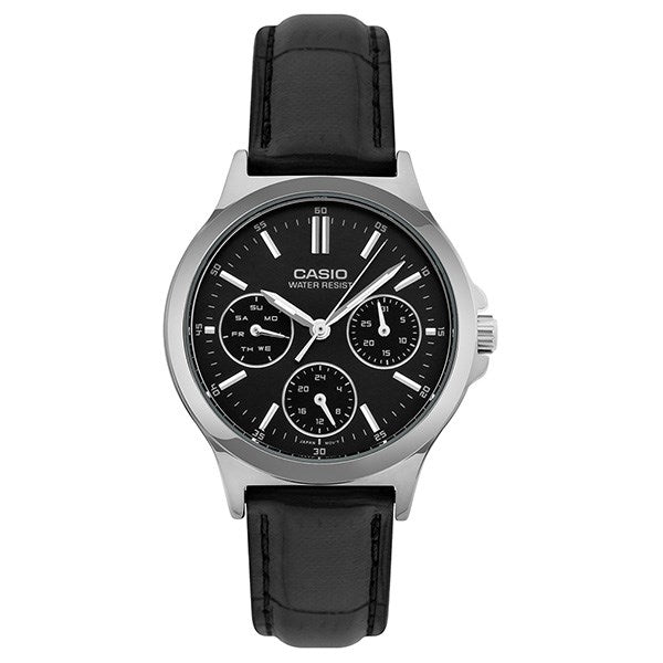 Women's Watch CASIO COLLECTION Mod. LADY MULTIFUNCTION, LEATHER - BLACK