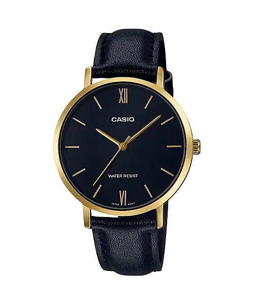 Women's Watch CASIO COLLECTION Mod. MINIMAL GOLD, LEATHER - BLACK
