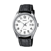 Men's Watch CASIO COLLECTION Mod. DATE,  LEATHER - WHITE, NUMBERS