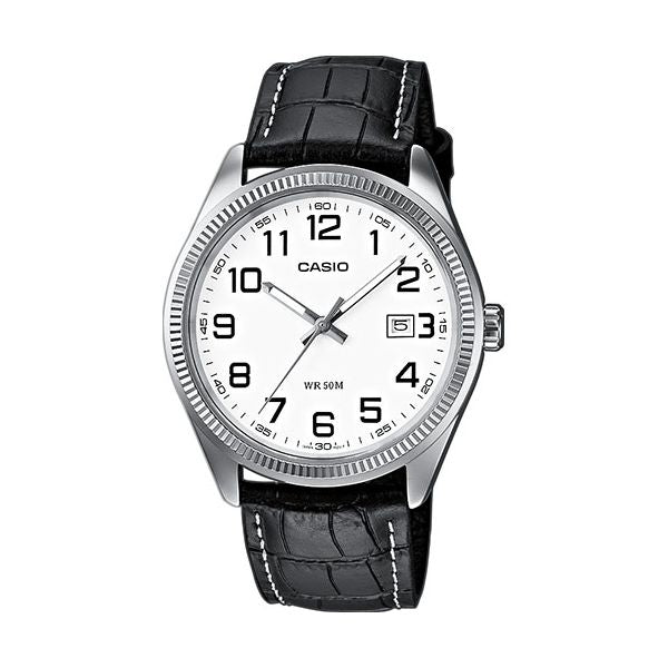 Men's Watch CASIO COLLECTION Mod. DATE,  LEATHER - WHITE, NUMBERS