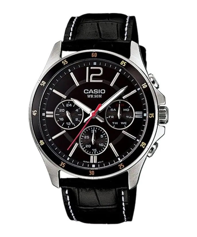 Men's Watch CASIO COLLECTION Mod. MULTIFUNCTION CALENDAR, LEATHER - BLACK