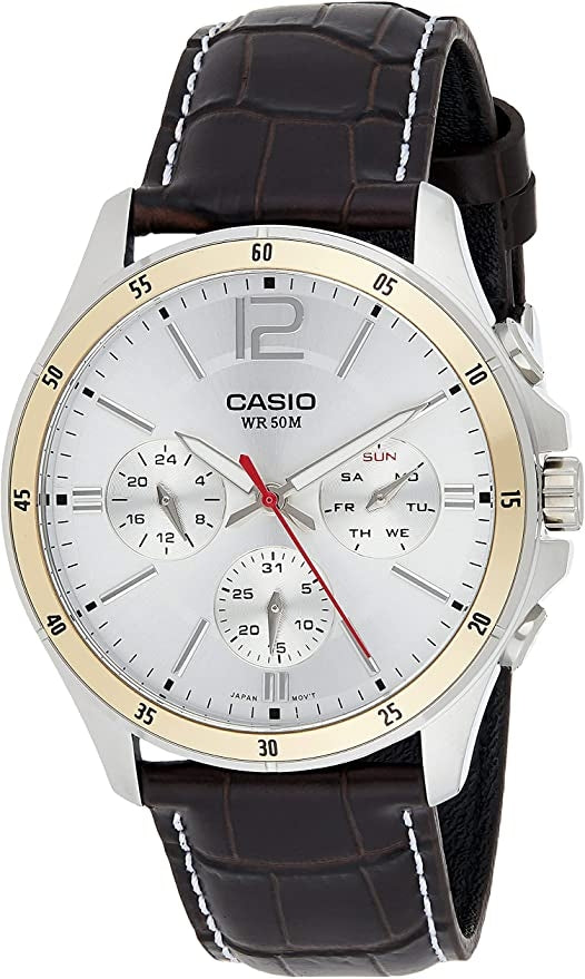 Men's Watch CASIO COLLECTION Mod. MULTIFUNCTION CALENDAR, LEATHER - SILVER