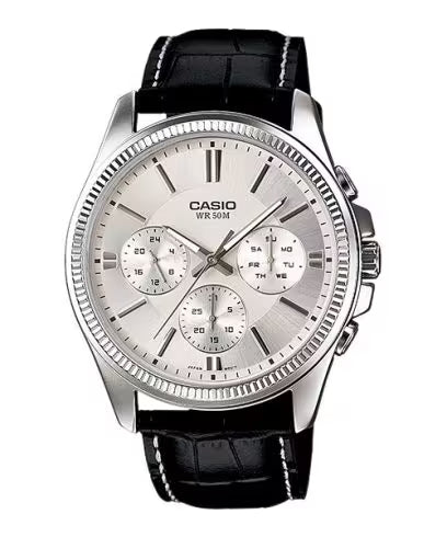 Men's Watch CASIO Mod. DAY DATE MULTIFUNCTION, LEATHER - WHITE