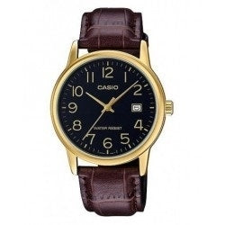 Men's Watch CASIO COLLECTION Mod. DATE GOLD, LEATHER - BLACK
