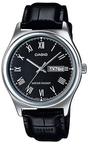 Men's Watch CASIO COLLECTION Mod. DAY DATE, ROMAN INDEXES. LEATHER - BLACK
