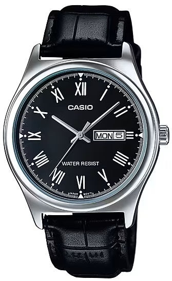 Men's Watch CASIO COLLECTION Mod. DAY DATE, ROMAN INDEXES. LEATHER - BLACK