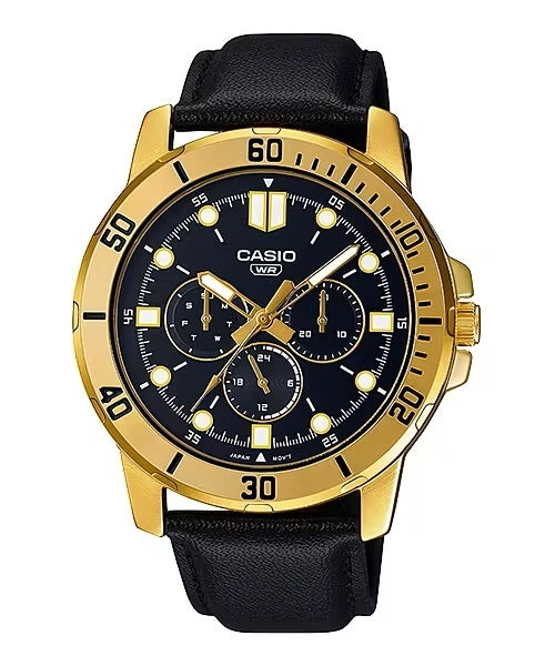 Men's Watch CASIO COLLECTION Mod. DIVER MULTIFUCTION. LEATHER - BLACK