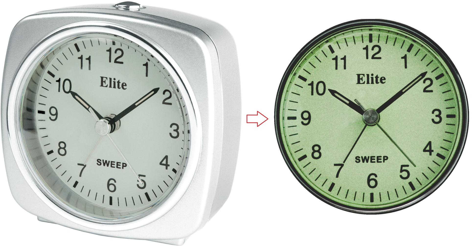 Clock ELITE Sveglia silent con luce e snooze. quadrante fosforescente - ARGENTO - Silent alarm clock with light and snooze. phosphorescent dial - SILVER